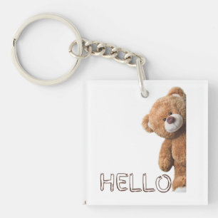 Hello Cute Brown Teddy Bear         Key Ring
