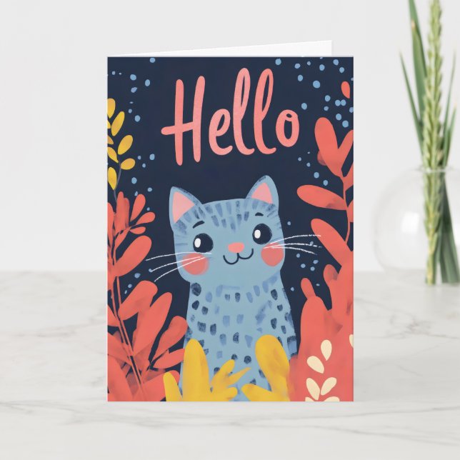 Hello Cute Cat Holiday Card (Front)
