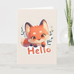 Hello Cute Fox Anime Holiday Card