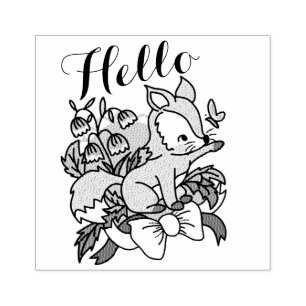 Hello Cute Fox Rubber Stamp
