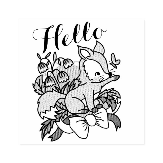 Hello Cute Fox Rubber Stamp (Imprint)