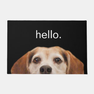 Hello Cute Funny Beagle Dog Face Black Doormat