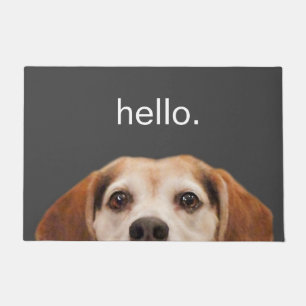 Hello Cute Funny Beagle Dog Face Grey Doormat