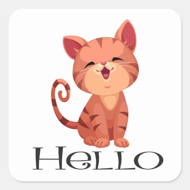 Hello Cute Kitten Cat Orange Tabby Kitty Love Square Sticker (Front)