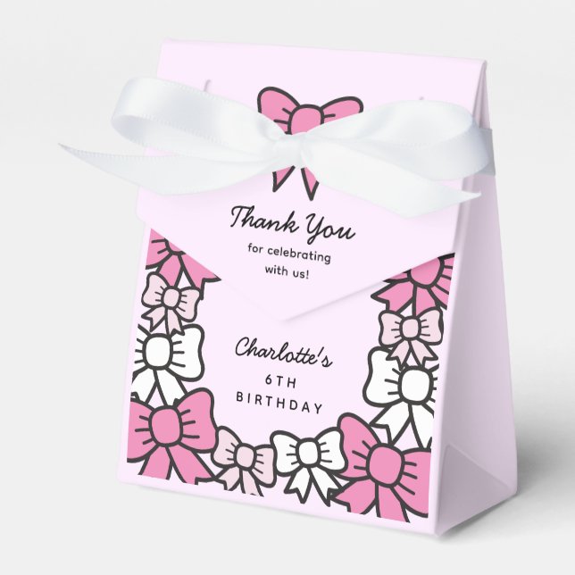 Hello Cutie Cartoon Pink Bow Birthday Party Favour Box (Front Side)