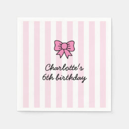 Hello Cutie Cartoon Pink Bow Birthday Party Napkin