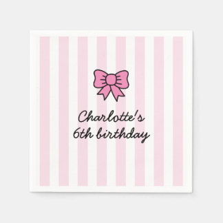 Hello Cutie Cartoon Pink Bow Birthday Party Napkin