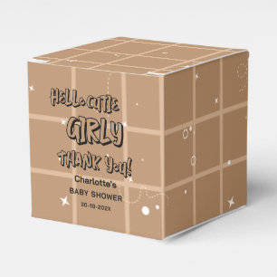 Hello Cutie Girly Cute Brown Gingham Baby Shower Favour Box