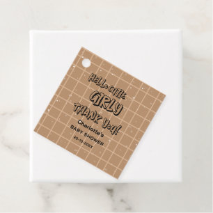 Hello Cutie Girly Cute Brown Gingham Baby Shower Favour Tags