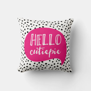 Hello Cutiepie pink black polka dot spotty pillow