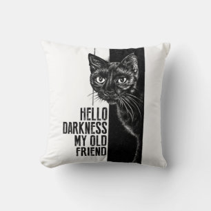 Hello Darkness My Old Friend Black Cat Sketch V2 Cushion