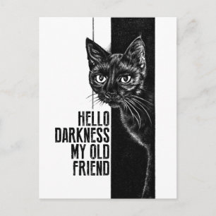 Hello Darkness My Old Friend Black Cat Sketch V2 Postcard