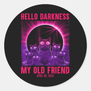 Hello Darkness My Old Friend Cat Total Solar Eclip Classic Round Sticker