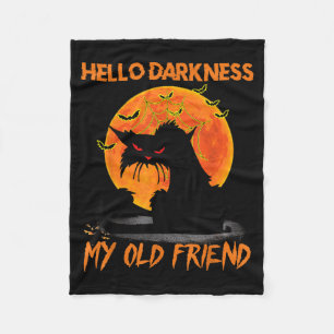 Hello Darkness My Old Friend Halloween Black Cat Fleece Blanket