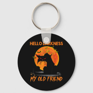 Hello Darkness My Old Friend Halloween Black Cat Key Ring