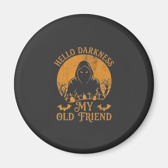 Hello Darkness Old Friend Reaper Orange Moon Grave Magnet (Front)