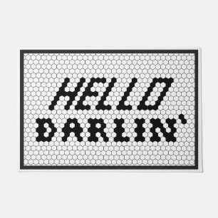 Hello Darlin' Black and White Farmhouse Tile Doormat