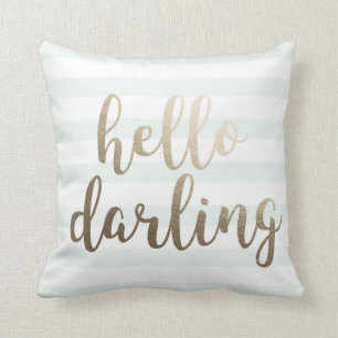 Hello Darling Blue Striped Throw Pillow