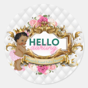 Hello Darling Royal African Princess Pink & Green Classic Round Sticker