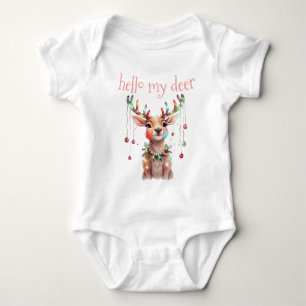 Hello Deer Whimsy Reindeer and Christmas Lights Baby Bodysuit