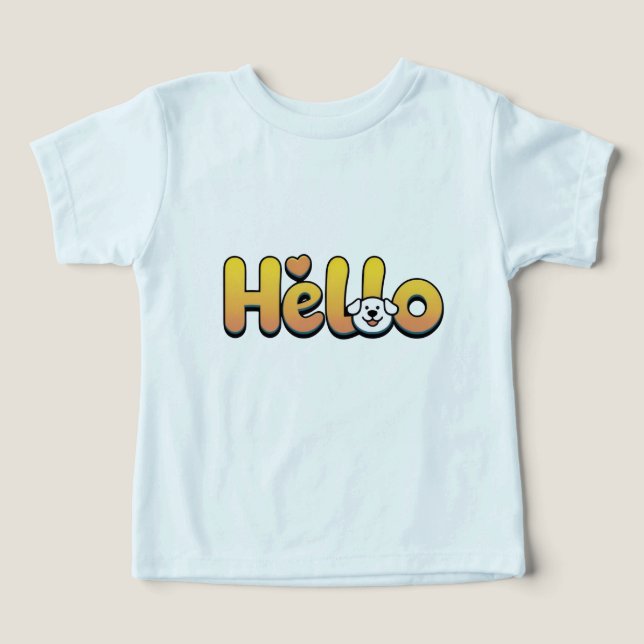 Hello Dog Cartoon Graphic T-Shirt (Design Front)