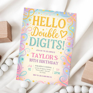 Hello Double Digits 10th Birthday Invitation