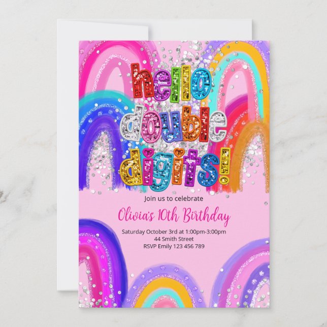 Hello Double Digits 10th Birthday Invitation (Front)