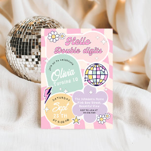 Hello Double Digits 10th birthday party Invitation