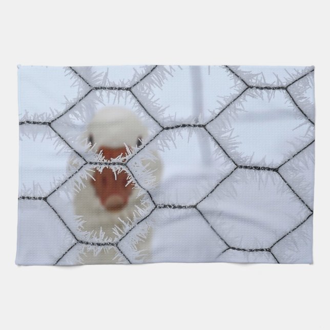 Hello! Duck behind frosted fence kitchen Tea Towel (Horizontal)