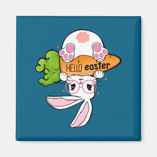 Hello Easter Reverse Bunny Retro Magnet (Front)