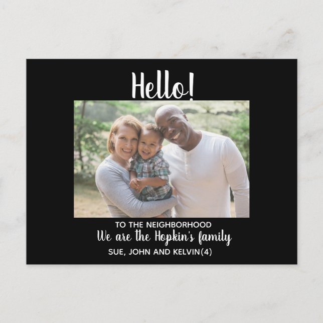 Hello,Editable We're New to the Neighborhood phot Postcard (Front)