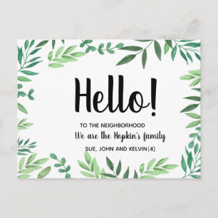 Hello,Editable We're New to the Neighbourhood gree Postcard