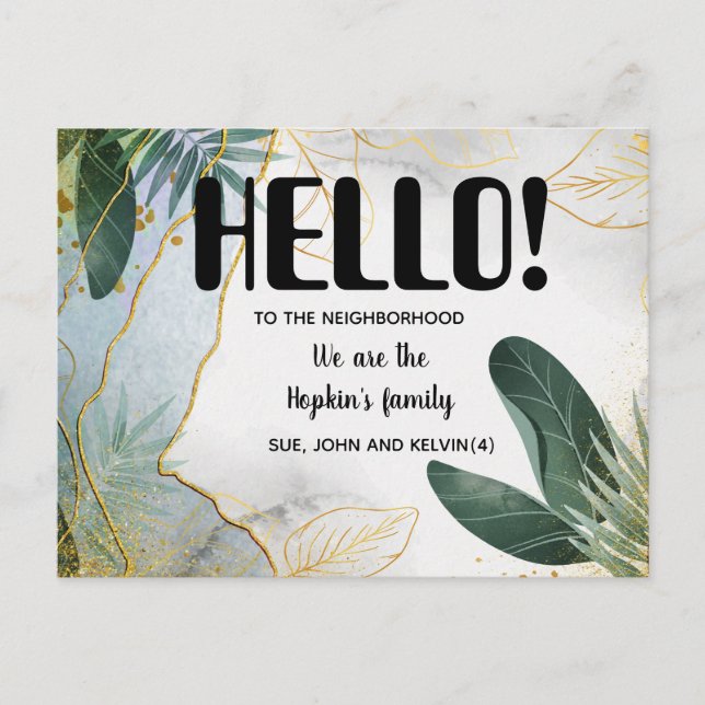 Hello, Editable We're New to the Neighbourhood Postcard (Front)