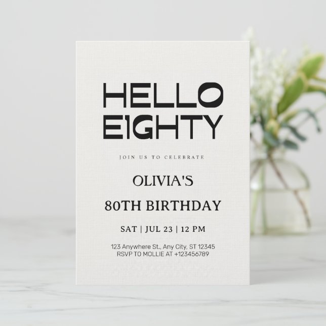 Hello Eighty Chic 80th Birthday Invitation (Standing Front)