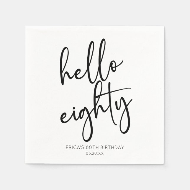 Hello Eighty Minimalist Simple 80th Birthday Party Napkin (Front)