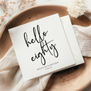 Hello Eighty Minimalist Simple 80th Birthday Party Napkin