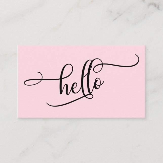 Hello Elaborate Script Typography on Pale Pink Business Card (Front)