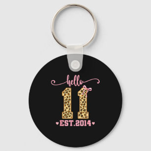 Hello Eleven Est 2014 11th Birthday Coquette Bow L Key Ring