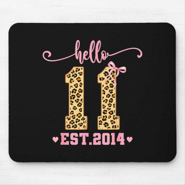 Hello Eleven Est 2014 11th Birthday Coquette Bow L Mouse Pad (Front)