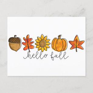 Hello Fall Acorn Sunflower Leaves & Pumpkin Postcard