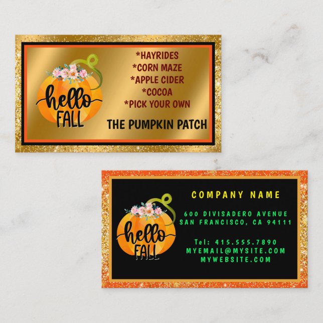 Hello Fall Autumn Customise Text and Colour Business Card (Front/Back)