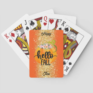 Hello Fall Autumn Customise Text and Colour Playing Cards