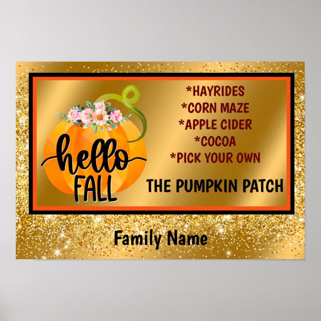 Hello Fall Autumn Customise Text and Colour Poster (Front)