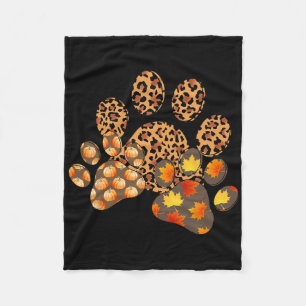Hello Fall Autumn Leaf Pumpkin Dog Paw Print Puppy Fleece Blanket