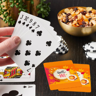 Hello Fall Autumn Leaves And Drink Playing Cards
