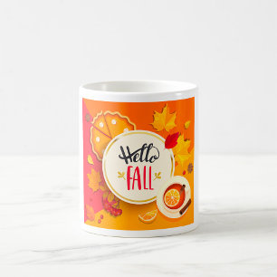 Hello Fall Autumn Leaves and Pumpkin Pie Coffee Mug