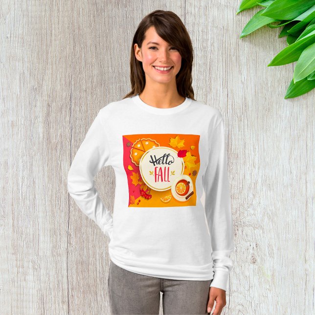Hello Fall Autumn Leaves and Pumpkin Pie  T-Shirt (Creator Uploaded)