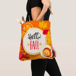Hello Fall Autumn Leaves and Pumpkin Pie Tote Bag