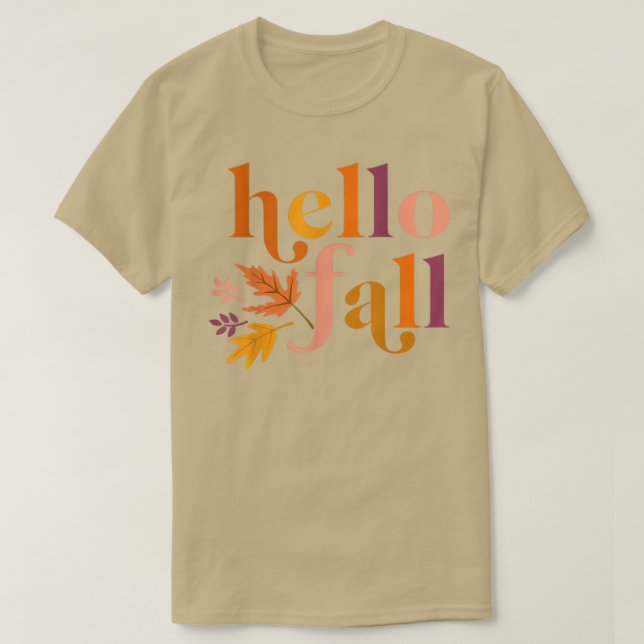 Hello Fall Autumn Leaves Maple Leaves Botanic Foli T-Shirt (Design Front)