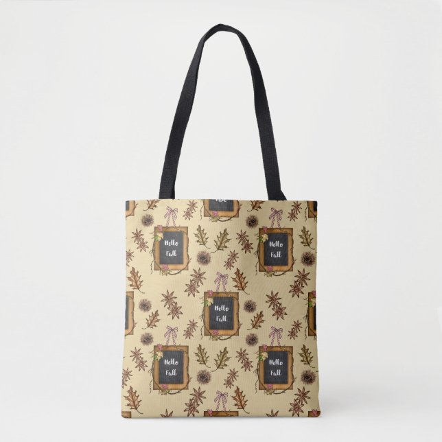 Hello Fall – Autumn Leaves Pattern for Cosy Season Tote Bag (Front)